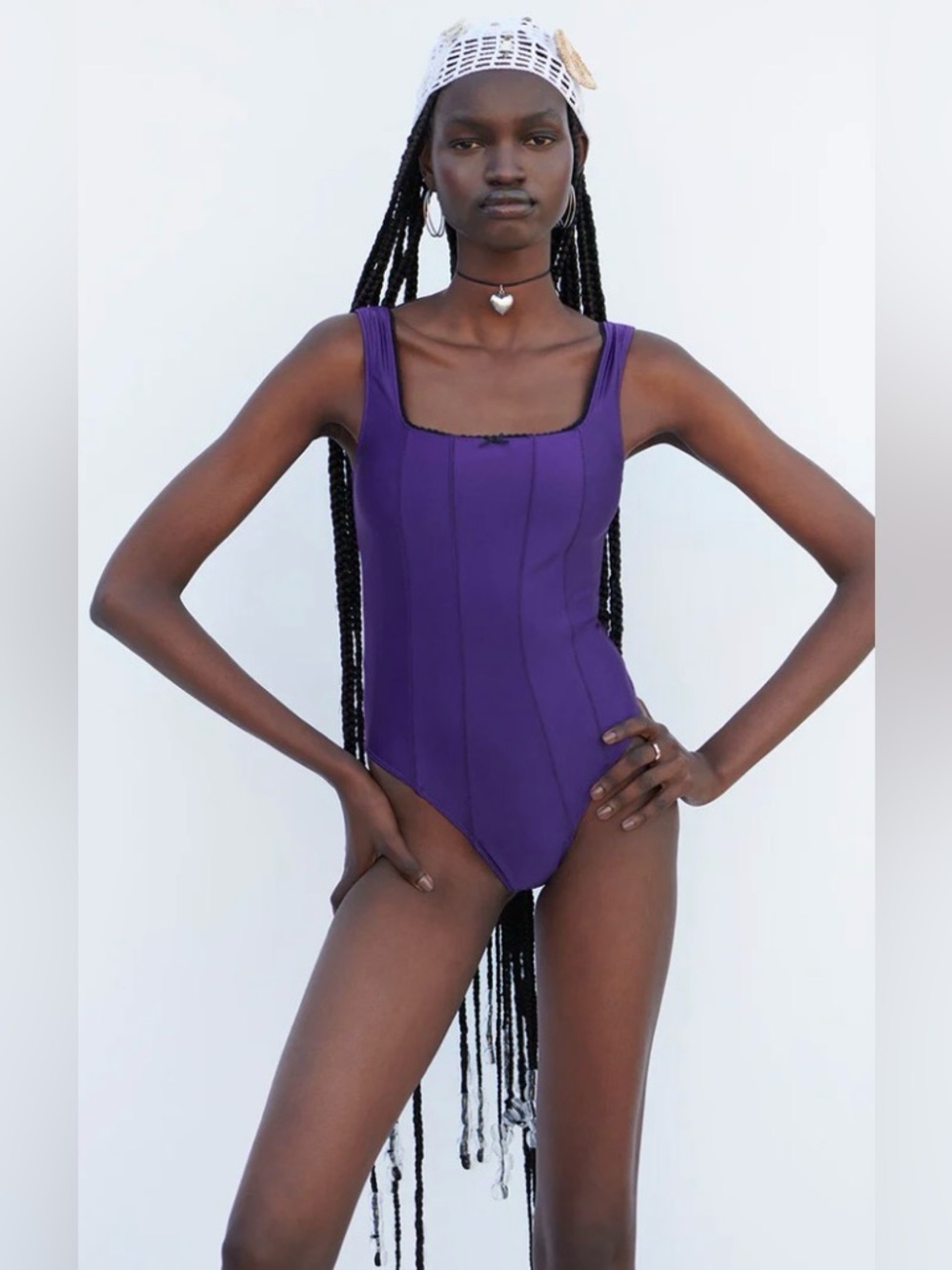 NWT Frankie’s Bikinis Purple Etta Shine Cheeky One Piece Swimsuit Large Corset
